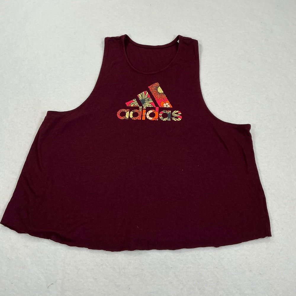 Adidas Womens Maroon Floral Logo Racerback Tank Top HB8833 Burgundy Size L